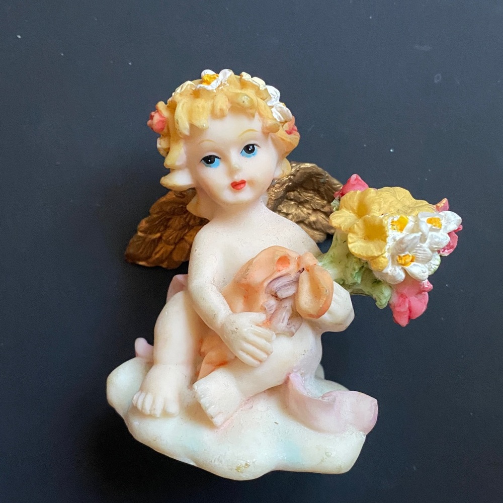 Cherub Figurine with Floral Bouquet from Italy